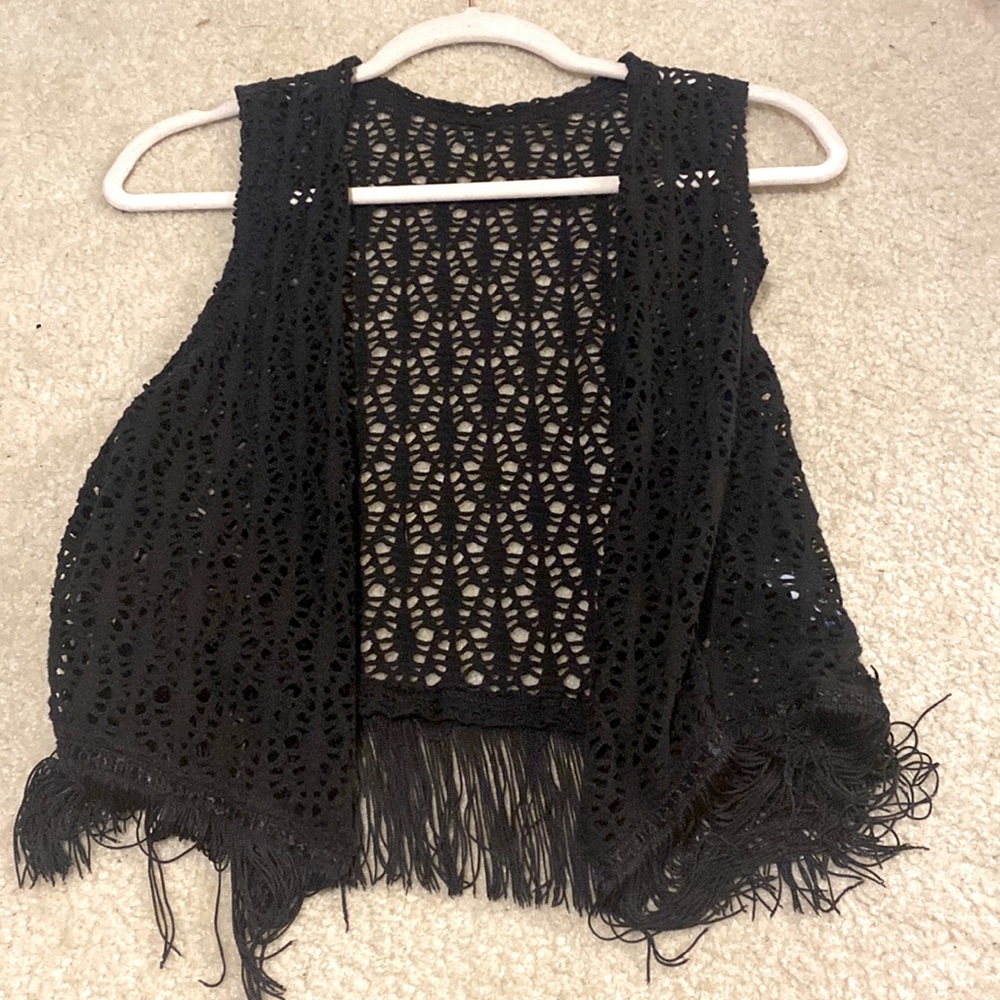 Black fringe open jacket from Jazz Sport California
